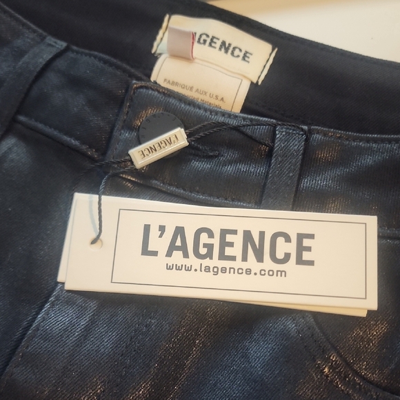 L'AGENCE Ginny High Rise Straight Leg Jeans Coated Noir Zipper Size 26 - Picture 2 of 6